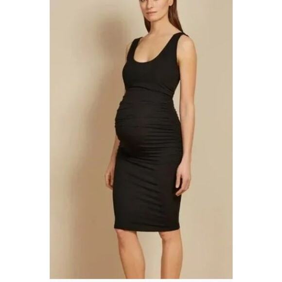 Isabella Oliver Ellis Side Ruched Maternity Tank Dress Black - Picture 1 of 10